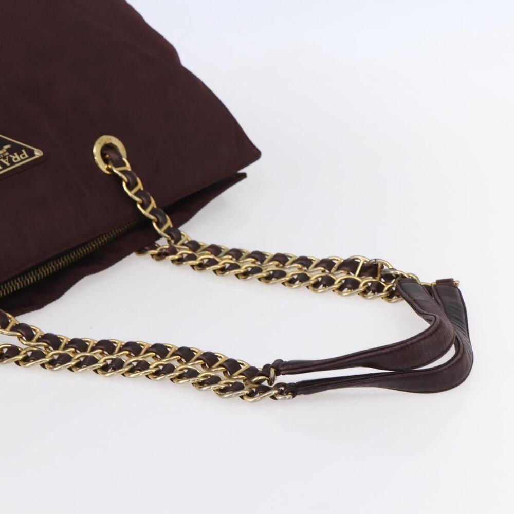 PRADA Chain Tote Bag Nylon Bordeaux Gold Auth ar13821 - Picture 7 of 16